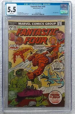 Buy Fantastic Four #166 (Marvel, 1/76) CGC 5.5 FN- (HULK Vs. THING)  Nuff Said  • 78.37£