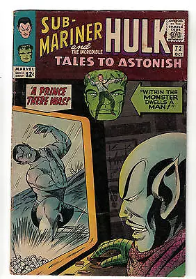 Buy Tales To Astonish Marvel Comics 72 VG  1967  HULK Mariner • 15.59£