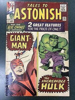 Buy Tales To Astonish #60 (Marvel, 1964) Giant-man/Incredible Hulk, Jack Kirby VG+ • 126.50£