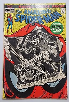 Buy Amazing Spider-Man 113 FN 1st App Of Hammerhead, Doc Ock App 1972 John Romita Sr • 46.51£