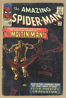 Buy Amazing Spider-Man 28 (G+) Ditko! ORIGIN/1st MOLTEN MAN! 1965 Marvel Comics X855 • 78.20£