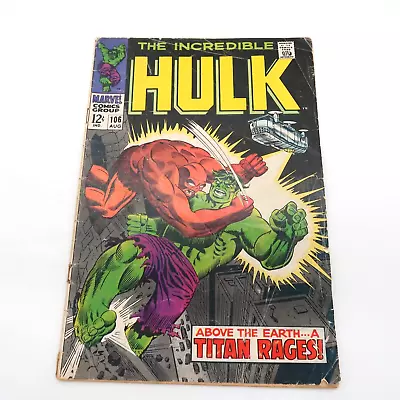 Buy Marvel Comics Incredible Hulk #106 - 1968 - Key Issue - Death Of Missing Link • 11.80£