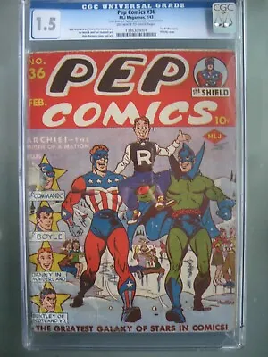 Buy Pep Comics #36 CGC 1.5 MLJ Magazines 1943 1st Archie Cover RARE • 2,382.43£