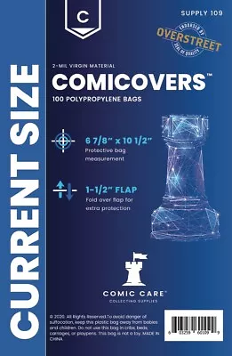 Buy 100 Current Age Polypropylene Comic Bags Comicare (supply109) • 10.49£