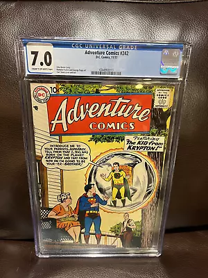 Buy Adventure Comics #242 CGC 7.0 F+/VF EARLY SILVER AGE DC Comics, 1957 - LOOK! • 337.79£