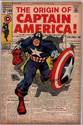 Buy CAPTAIN AMERICA #109 Origin Story Jack Kirby (1969) Marvel VF+ (8.5) • 137.98£