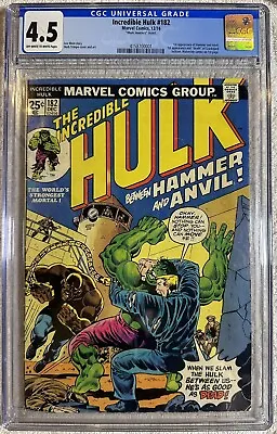 Buy Incredible Hulk #182 CGC 4.5 Marvel 1974 1st App Hammer Anvil Key Mark Jewelers • 278.01£