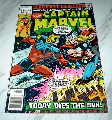 Buy Captain Marvel #57 NM- 9.2 White 1978 Marvel Thor Battle Stan Lee Signed Cover • 84.95£
