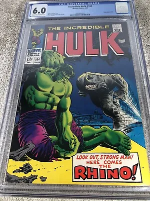 Buy Incredible Hulk 104 CGC 6.0 Severin Art Vs Rhino Cover 6/1968 • 120.63£