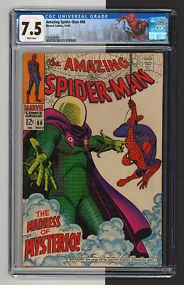Buy Amazing Spider-Man #66, CGC 7.5, WP, Mysterio App, John Romita Sr, Marvel 1968 • 205.47£