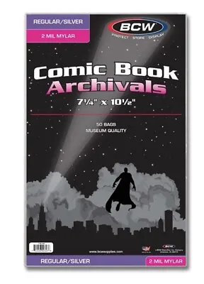 Buy BCW Pack Of 50 Bags Silver Comic Mylar Archivals 2 Mil 7 1/4 X 10 1/2. (#CS92) • 23.43£