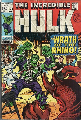 Buy THE INCREDIBLE HULK #124 Feb 1970 THE WRATH OF THE RHINO! ROY THOMAS HERB TRIMPE • 17.49£