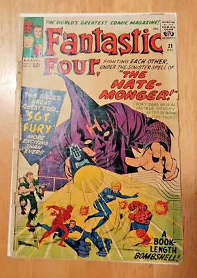 Buy Fantastic Four #21 *1963* 1st Hate Monger & Sgt Fury Crossover ~ Marvel 2.0 • 68.29£