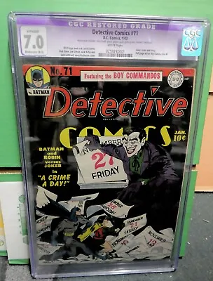 Buy DC Detective Comics 71 Batman Golden Age Joker Classic Cover 7.0 CGC White Pages • 3,399.99£