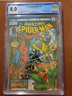 Buy The Amazing Spider-Man #124 CGC 8.0 WHITE PAGES 1st Man Wolf • 237.47£