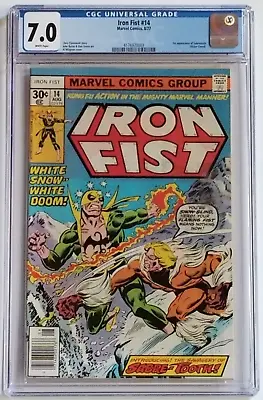 Buy Iron Fist 14 CGC 7.0 Marvel White Pages Key First Appearance Of Sabretooth • 377.34£
