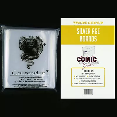 Buy Polyethylene Comic Bags And Acid Free Backing Boards -- SILVER AGE Size • 4.99£