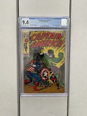 Buy Captain America #110 CGC 9.4 OW/W Pages Classic Steranko Cover Cap Vs. Hulk 🔑🔥 • 790.60£