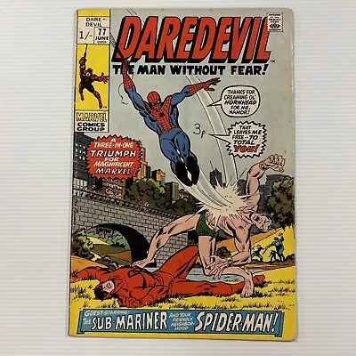 Buy Daredevil #77 1971 VG Spider-man & Namor Appearance Pence Copy **pen On Cover** • 30£
