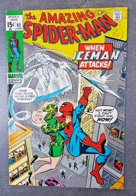 Buy Amazing Spider-Man #92 ( Marvel 1971) VFN (8.0) With The Iceman • 75£