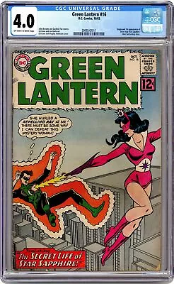 Buy Green Lantern #16 CGC 4.0 1962 3998542011 1st App. And Origin Star Sapphire • 260.90£