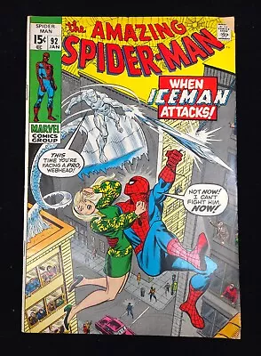 Buy Amazing Spider-Man #92 VG+ (4.5) Ice Man Appearance! Stan Lee! Key Issue! • 35.58£
