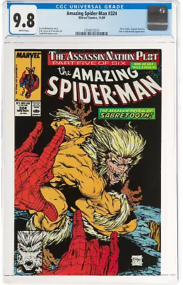 Buy Amazing Spider-Man #324 CGC 9.8 TODD McFarlane 1989 MARVEL SABRETOOTH WHITE P • 237.04£