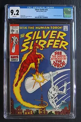 Buy Silver Surfer #15 Vs Human Torch 1st Solo Battle 1970 Fantastic Four CGC NM- 9.2 • 475£
