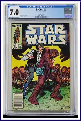 Buy Star Wars #91 CGC Graded 7.0 Marvel 1985 Newsstand Edit. 1st Printing Comic Book • 62.36£