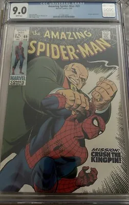 Buy Amazing Spider-Man #69 CGC 9.0 (Marvel 1969)  WP!  Kingpin Appear!  Stan Lee. • 315.35£