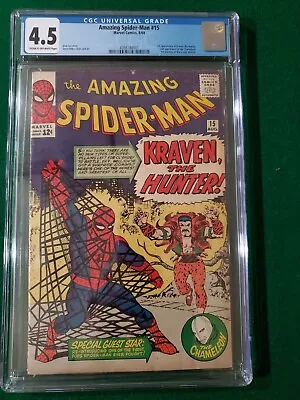 Buy Amazing Spider-Man #15 CGC 4.5 1st App Kraven The Hunter Ditko Nice • 790.37£