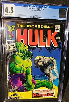 Buy 1968 The INCREDIBLE HULK #104 - Rhino Cover - Severin Art Marvel Comics CGC 4.5 • 71.16£
