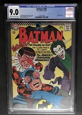 Buy BATMAN #186 CGC 9.0 JOKER COVER 1st APP GAGGY THE CLOWN DETECTIVE DC COMICS 1966 • 512.43£