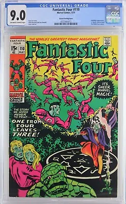 Buy Fantastic Four #110 1971 Cgc Grade 9.0 Ow/w Pages Green Printing Error • 1,159.30£