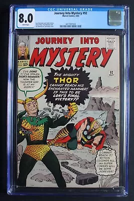 Buy Journey Into Mystery #92 Vs LOKI Battle MOVIES TV 1963 Stan Lee KIRBY CGC VF 8.0 • 619.63£