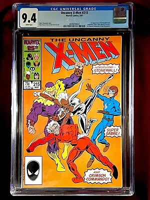 Buy Uncanny X-Men #215 CGC 9.4 WHITE 1987 1st Stonewall Super Sabre Crimson Commando • 27.71£