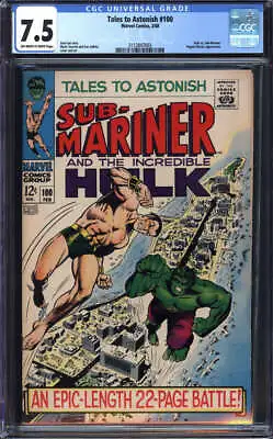 Buy Tales To Astonish #100 Cgc 7.5 Ow/wh Pages // Hulk Vs. Sub-mariner 1968 • 96.51£