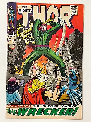 Buy Marvel Comics THE MIGHTY THOR 148 JACK KIRBY 1ST APPEARANCE OF WRECKER VG/F 1968 • 47.40£