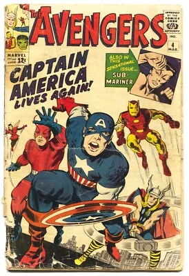 Buy Avengers #4 1964-1st Appearance Silver-Age Captain America Marvel Bargain • 503.81£