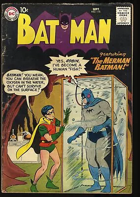 Buy Batman #118 VG- 3.5 Early DC! The Merman Batman! Swan/Kaye Cover! DC Comics 1958 • 71.25£
