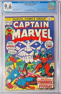 Buy 1973  Captain Marvel 28 CGC 9.6 Avengers,Controller,Drax,Death& Thanos App • 999.72£