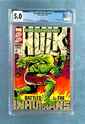 Buy Incredible Hulk Annual #1 Cgc 5.0 Vg/fine Marvel Comics Silver Age Classic Cover • 199.84£
