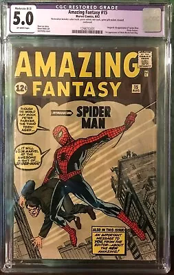 Buy Amazing Fantasy # 15, Marvel 8/1962, CGC 5.0 Restored, 1st App. Of Spider-Man • 22,439.38£