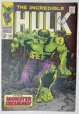 Buy Incredible Hulk #105 Classic Hulk Cover Marvel Comics (1968) • 58.45£