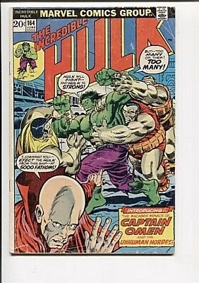 Buy Incredible Hulk 164 Vg  Trimpe C/a Captain Omen 1st Armbruster 1973 • 8.04£
