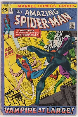 Buy The Amazing Spider-Man #102, Marvel Comics 1971 VG- 3.5 2nd Morbius And Origin • 31.98£