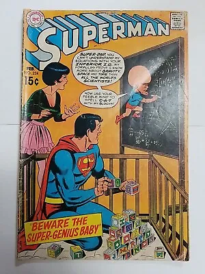 Buy Superman #224 Vol 1 1970 Bronze Age Beware The Super Genius Baby Lois Lane • 3.99£