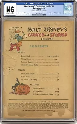 Buy Walt Disney's Comics And Stories #1 CGC 0.3 NG 1940 3811827016 • 831.50£
