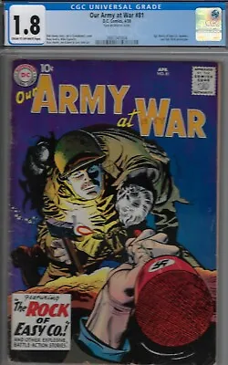 Buy Our Army At War #81- Cgc 1.8 -1959  Dc War Comic-sgt Rock Prototype • 540.93£