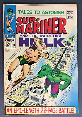 Buy Tales To Astonish #100 Hulk Battles Sub-Mariner Full-length Story 1968 Very Fine • 35.39£